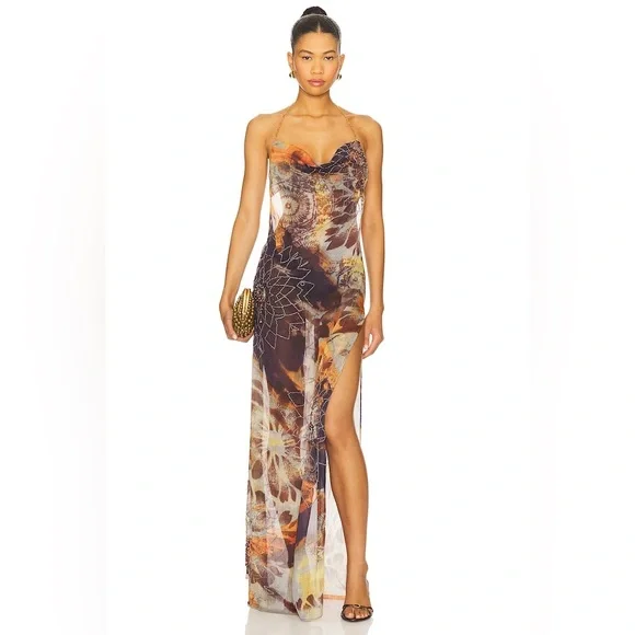Jaded London Dahlia Cowl Beaded Backless Chiffon Maxi Dress in Lusco - Picture 8 of 8